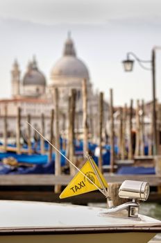 traditional venetian boat taxi closeup in Italy