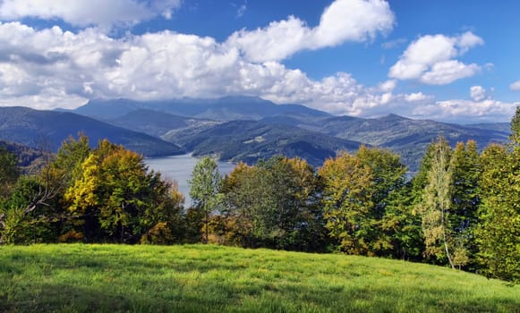 fresh autumn landscape of mountain and forest, Romania