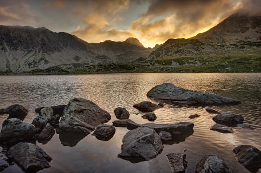 Sunset on Bucura Lake, National Park Retezat, Romania