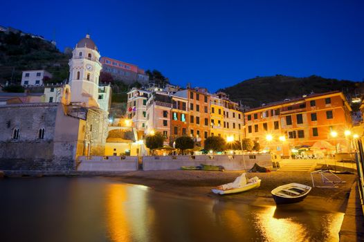 Vernazza fishing village by night, Cinque Terre, Italy