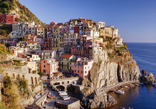 buildings of Manarola in autumn, Cinque Terre, Italy 