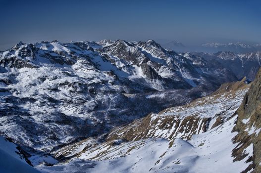 view of Bergamo Italian Alps with snow