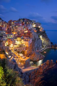 Manarola village at night, Cinque Terre, Italy