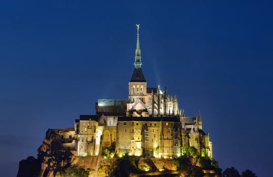 Mont Saint-Michel castle at night 