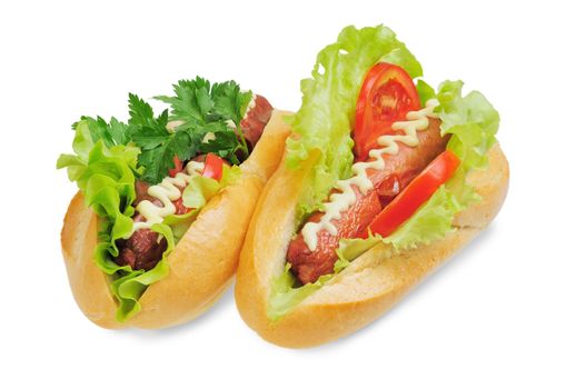 Two tasty and delicious hotdog. Isolated on white.