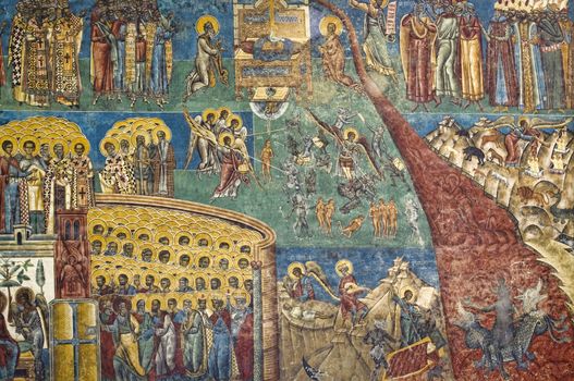 The Last Judgement scene at Voronet Painted Monastery in Romania, UNESCO world heritage