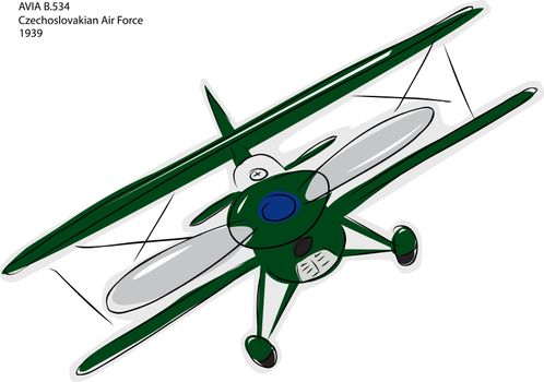 Sketch of Avia B.534 World War II combat bi-plane over white