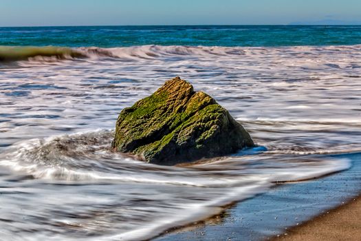 Moss Covered Rock at Leo Carillo State Beach in Malibu, California.