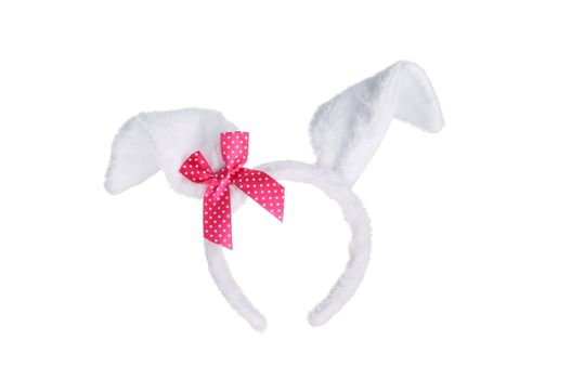 Easter bunny ears with red bow isolated on white background