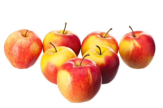 Fresh ripe red and yellow apples on white background