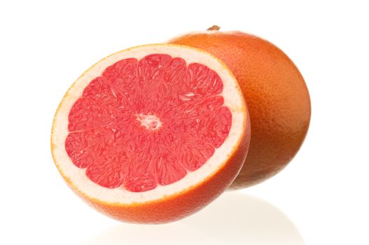 Fresh ripe half grapefruit on white background