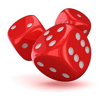 Three red dice on the white background