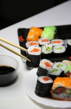 Sushi specialties and chopsticks 