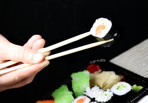 Sushi specialties and chopsticks 