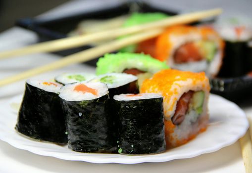 Sushi specialties and chopsticks 