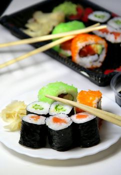 Sushi specialties and chopsticks 