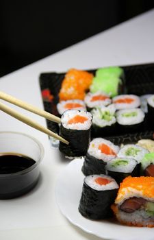 Sushi specialties and chopsticks 