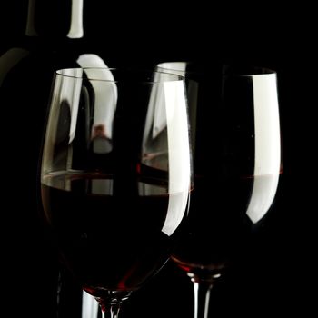 Red Wine Glass silhouette Black Background