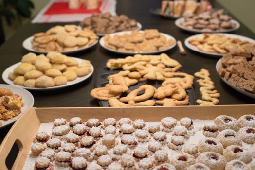 Christmas cookies assortment arranged on a wooden table
