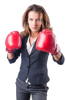 Angry businesswoman with boxing gloves