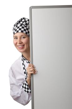 Cook with ladle and blank board