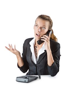 Attractive helpdesk operator on white