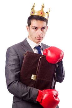 Handsome businessman with boxing gloves