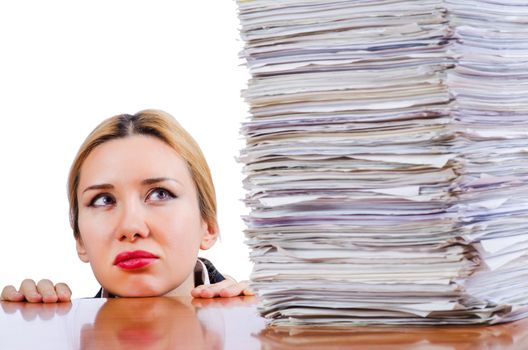 Woman businesswoman with lots of papers