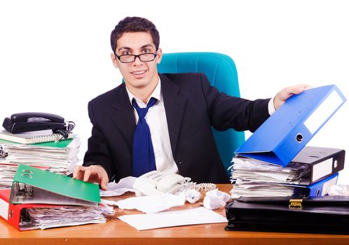 Busy stressed man in the office