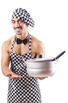 Sexy male cook isolated on the white