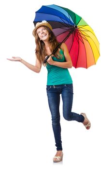 Young woman with colourful umbrella
