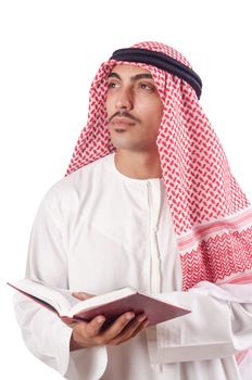 Arab man praying on white