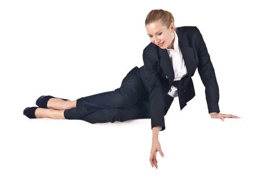 Woman businesswoman sitting on virtual wall