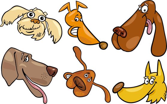 Cartoon Illustration of Different Happy Dogs Heads Collection Set