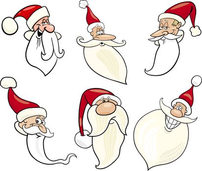 Cartoon Illustration of Santa Claus or Papa Noel or Father Christmas Happy Faces Icons Set