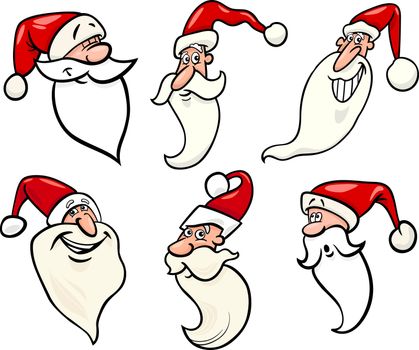 Cartoon Illustration of Santa Claus or Papa Noel or Father Christmas Happy Faces Icons Set