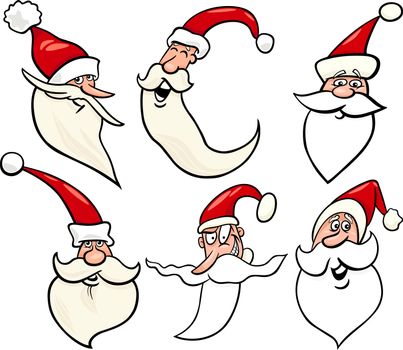 Cartoon Illustration of Santa Claus or Papa Noel or Father Christmas Happy Faces Icons Set