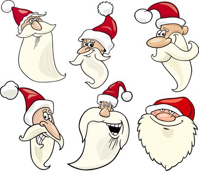 Cartoon Illustration of Santa Claus or Papa Noel or Father Christmas Happy Faces Icons Set