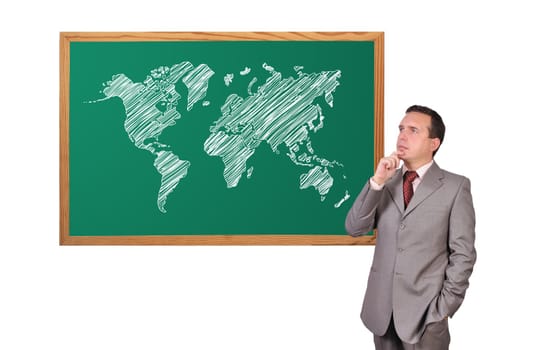 businessman and world map on desk