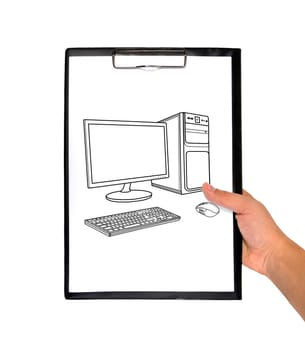 clipboard and drawing computer  in hand