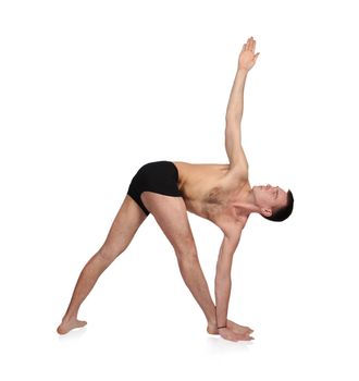 man practicing yoga in position