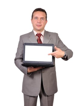 businessman with laptop on a white background