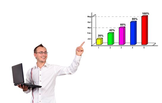 businessman with notebook and growth chart