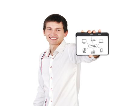 digital tablet with computer network  in a hand