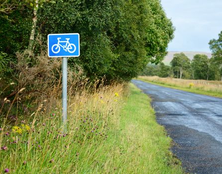 Bicycle lane sing on a cycle route in Scotland