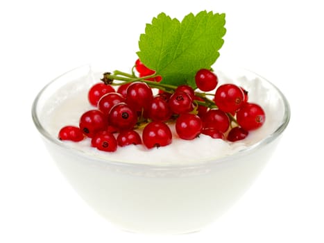Yogurt bowl with Redcurrant berries on white background