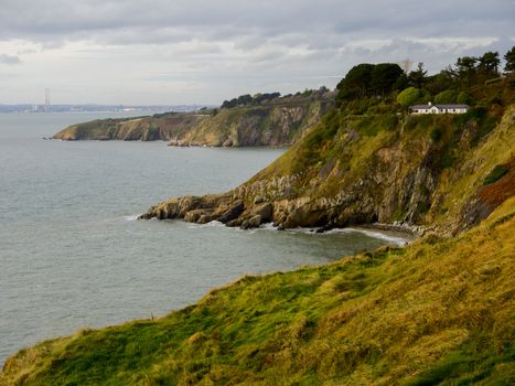 Small house on a Cliffs near Howth town. Ireland.