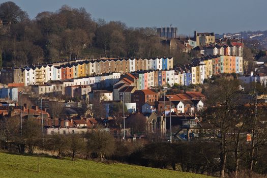 Colourful terraced housing stock in central Bristol UK