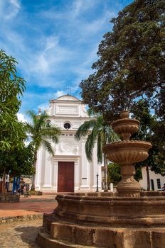 A white church in Santa Fe de Antioquia, Colombia