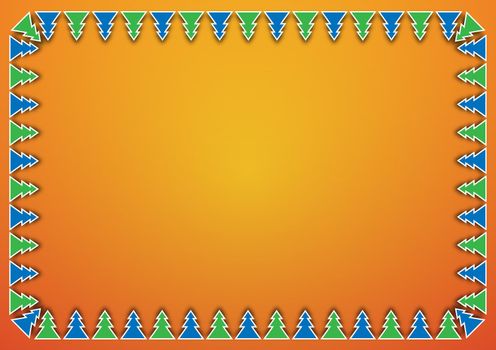 Green and blue Christmas tree on orange background